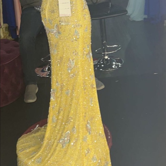 Custom Yellow Butterfly Beaded Prom Dress - Picture 4 of 6